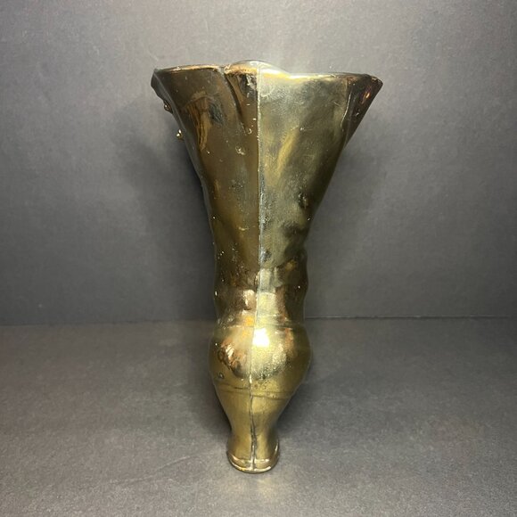 Vintage Victorian Cast Iron Brass-Plated Decorative Ladies Boot Planter Vase - Picture 4 of 7